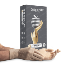 Перчатки BENOVY Latex Chlorinated (50 пар) латексные, полностью текстурированные, неопудренные 10 упаковок